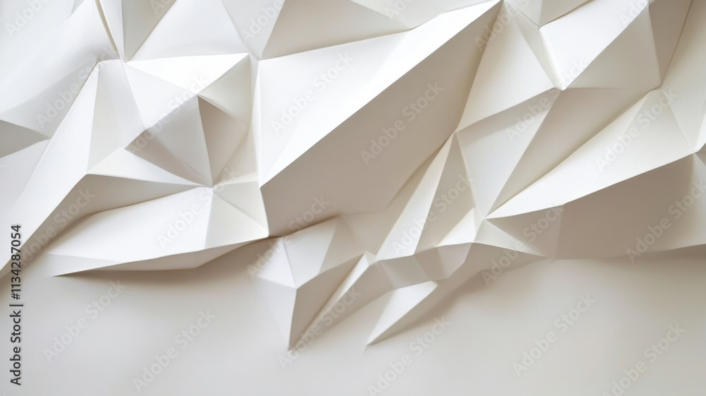 Poster geometric paper shapes create an abstract, textured white background with highlights and shadows geo