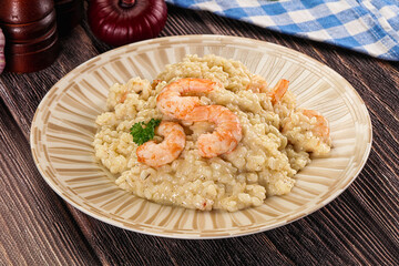 Gourmet risotto with prawn and cheese