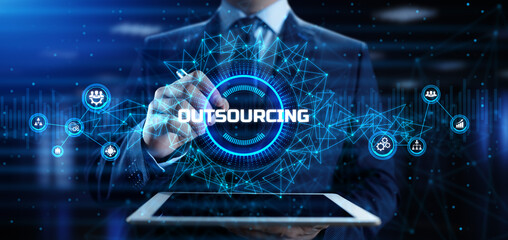 Outsourcing global recruitment human resources management concept.