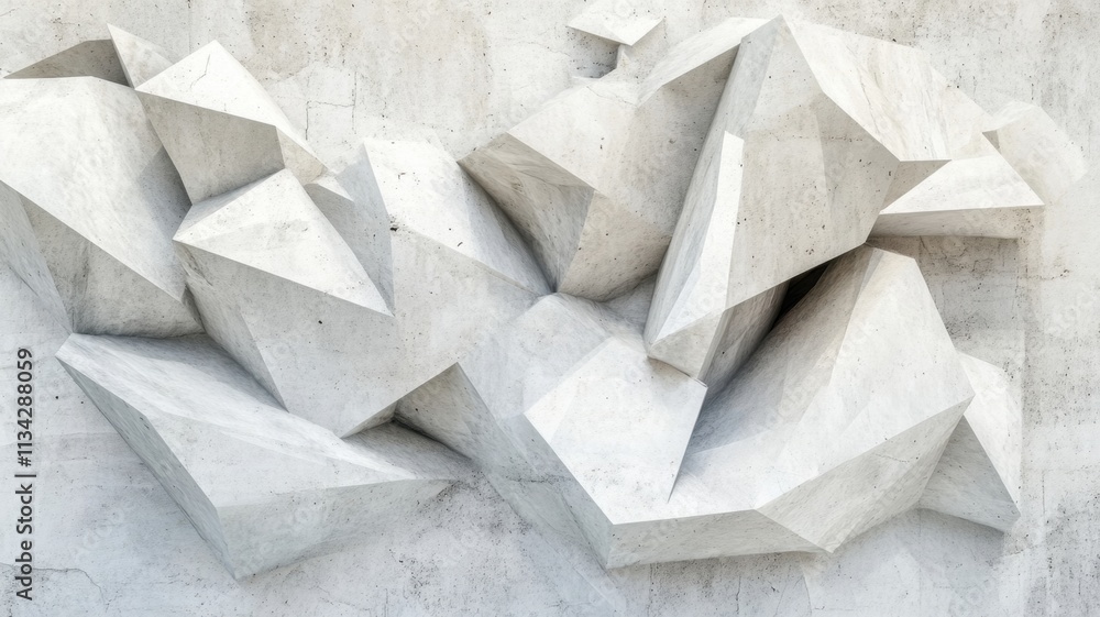 Poster geometric paper shapes create an abstract, textured white background with highlights and shadows geo