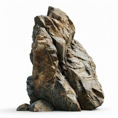 Big rough rock formation isolated on white background, ideal for geology or nature concepts