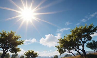 Obraz premium A radiant sun shining through the clear blue sky at midday, brilliance, warmth, clarity