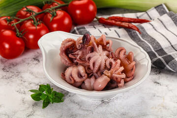 Marinated baby octopus in the bowl