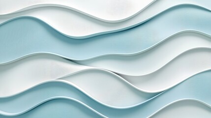 Fototapeta premium A minimalist background featuring smooth, curved waves in shades of blue and silver, creating a fluid and calming pattern. The subtle gradients and soft shadows add a sense of three-dimensionality, 