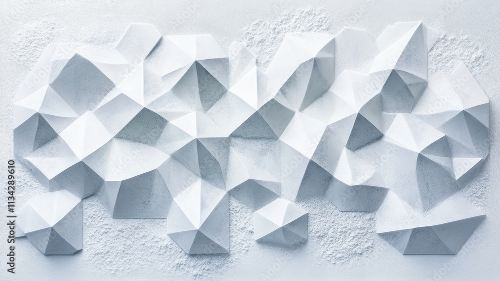 Poster crafting intricate geometric abstract shapes background, white paper sheets form modern and elegant 