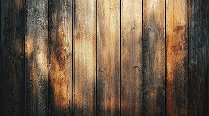 Naklejka premium A rustic wooden plank background featuring rich, textured grains and natural knots in shades of dark brown and warm amber. The aged and weathered appearance is complemented by the subtle sheen 