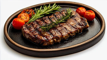 "Sizzling Steak with Rosemary and Tomatoes on the Side"