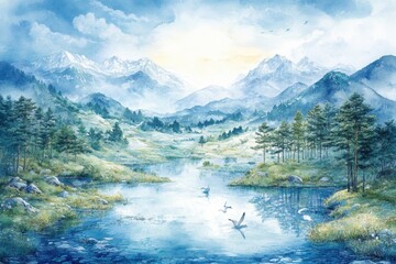 Serene Mountain Lake at Sunrise