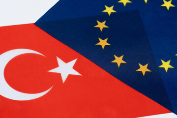 Flag Turkey and European Union, symbolizing relationship between countries.