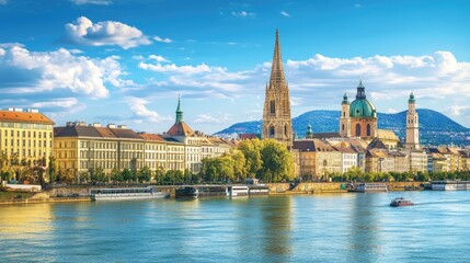 Vienna skyline on the Danube river