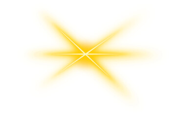 Glowing light burst, radiant flare effect. Shining sun rays. Bright flash with special lens light effects. Sparkling element for design. Golden star on transparent background