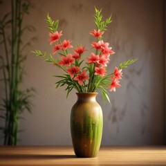 beautiful bamboo flower in a vase with soft focus and warm lighting, , vase