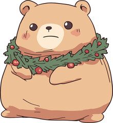 Cute Chubby Bear with Festive Wreath - Adorable Holiday Illustration