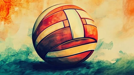 Colorful volleyball resting on a vibrant background with artistic brush strokes to enhance its appeal and motion