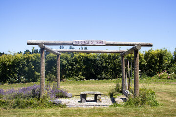 Park wooden structure with seat in middle kaikoura, new zealand