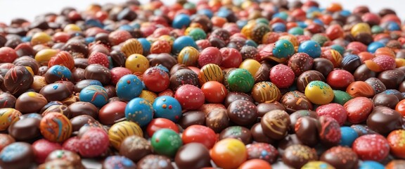 Fototapeta premium A colorful chocolate candy displayed on a white background, colorful, eye-catching, bright