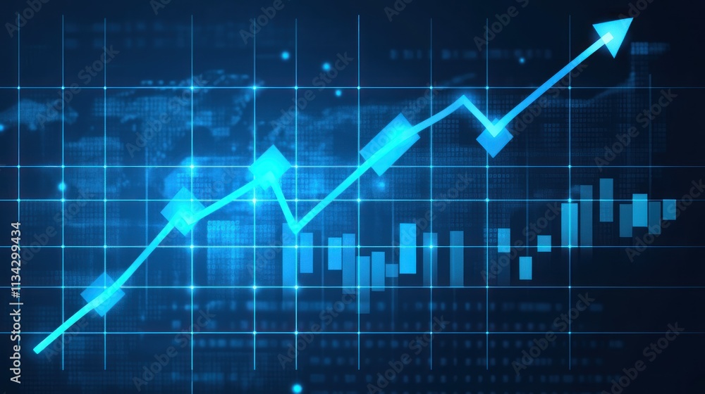 Poster upward trending graph showing growth and progress on a digital screen.