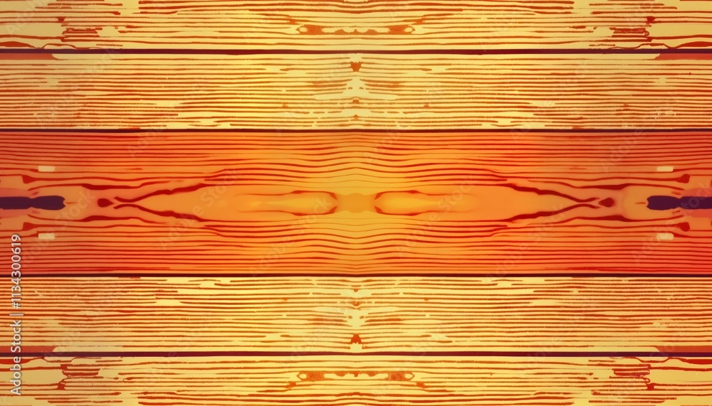 Poster orange wood grain texture creates symmetrical pattern in risograph style. design suitable for furnit