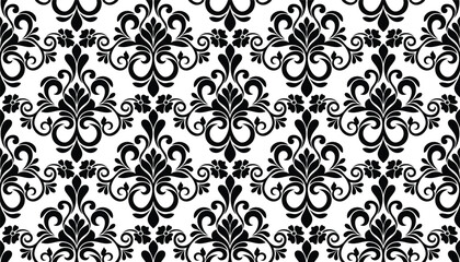 Floral baroque damask seamless pattern. royal wallpaper black and white ornamental vector background.