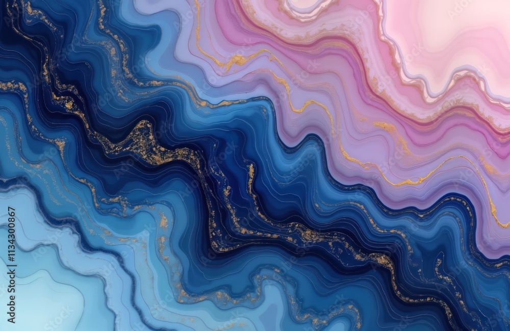 Poster abstract fluid art background with elegant blue, purple colors. gold swirls create stylish design. i