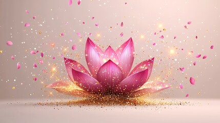 Symmetrical Pastel Pink and Gold Lotus Flower Pattern Symbolizing Purity and Spirituality
