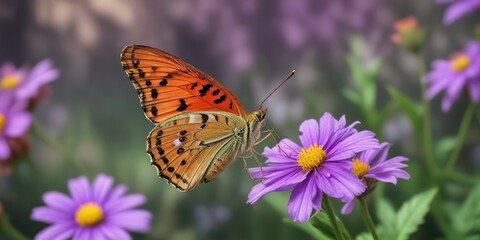 Obraz premium Cardinal butterfly Argynnis pandora on purple donkey flower with blurred background, natural, nature