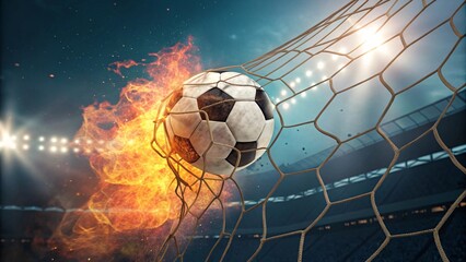Explosive Soccer Goal Ball on Fire Soaring Through the Net V6