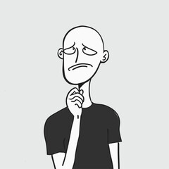 Black and white drawing of a contemplative figure.