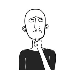 Black and white drawing of a contemplative figure.