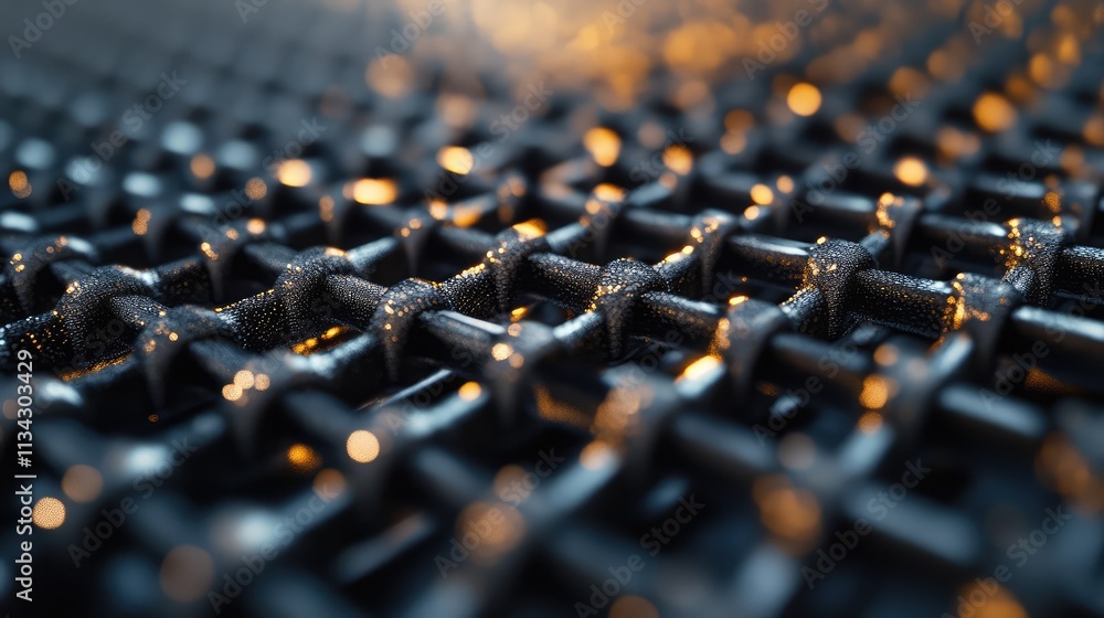 Aufkleber a microscopic image of a metal mesh, with clear details of the fine woven wire structure and its mic