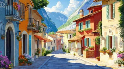 Fototapeta premium village mediterranean villages charming illustration travel house, building architecture, street home village mediterranean villages charming