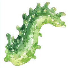A vibrant, green, watercolored illustration of a unique, spiky sea creature, showcasing its organic shapes and textures.