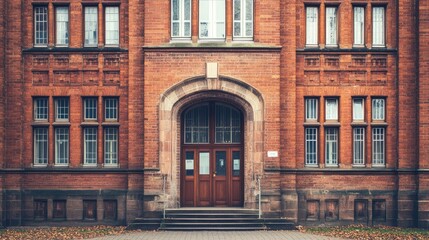 Obraz premium Vintage Brick School or College Building Facade Classic Educational Architecture Background