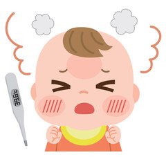 発熱する苦しそうな赤ちゃん　イラスト