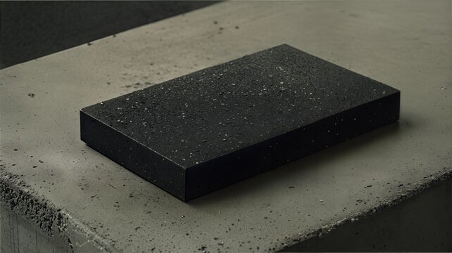 Textured Black Stone Slab, Minimalist, Surface Detail Study.