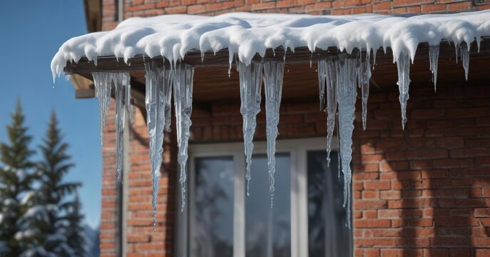 Icicle-shaped icicles hanging from the eaves of a house, iceman, frozen water, icicle shaped ornaments