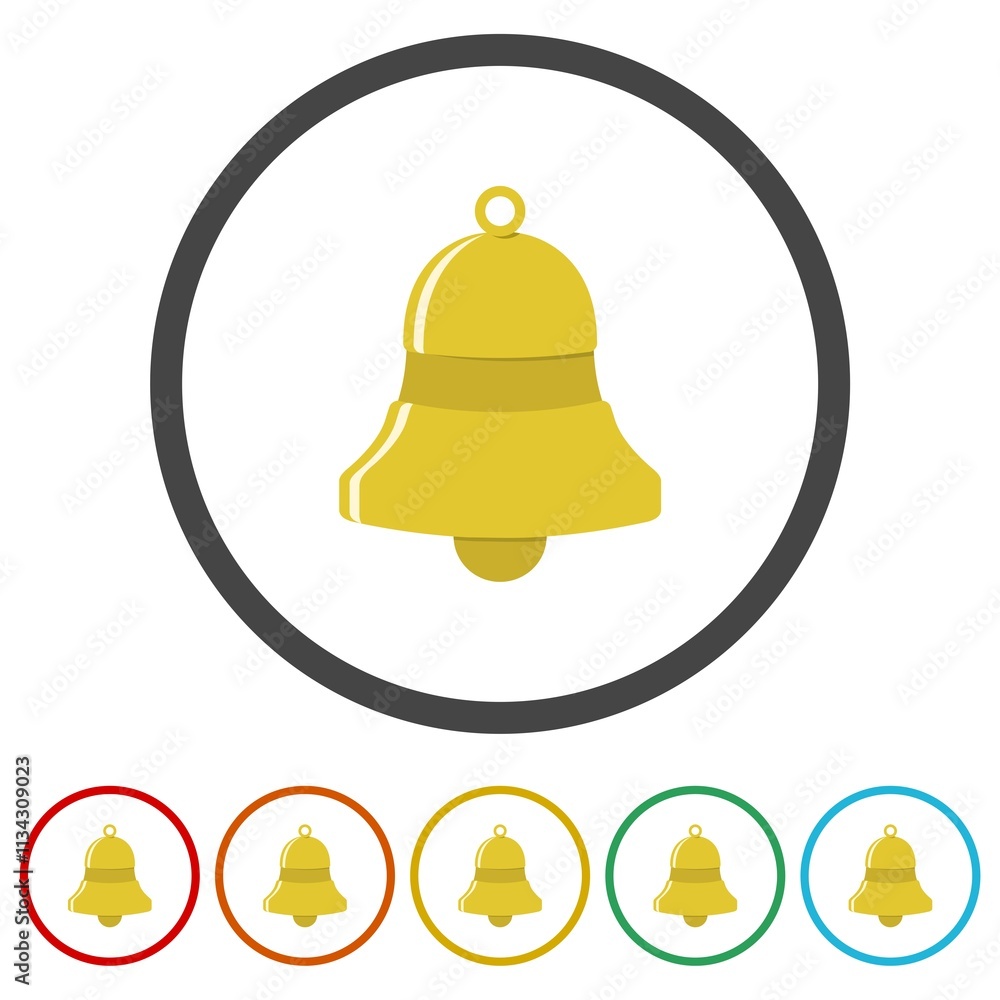 Poster gold bell notification icon. set icons in color circle buttons
