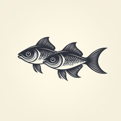Fototapeta premium Two stylized fish swimming side-by-side, vintage illustration.