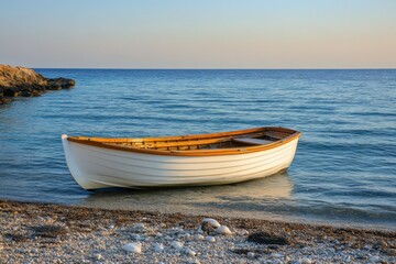 Fototapeta premium Porto Marie beach - white sand Beach with blue sky and crystal clear blue water in Curacao, Netherlands Antilles, a Caribbean Island. Beautiful simple AI generated image