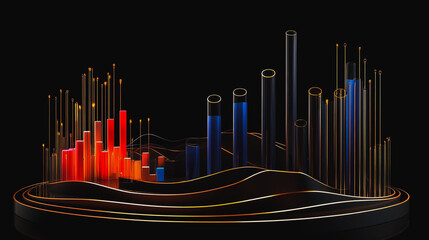 Obraz premium Abstract black background with Colorful charts and graphs with statistics to innovative analyze business potential and forecast future development of companies growth