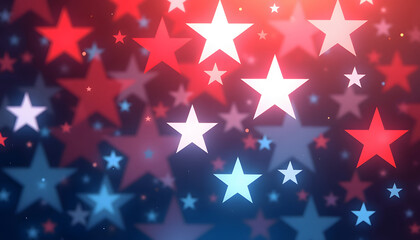Obraz premium Abstract star pattern, overlapping red, white and blue stars with glowing gradient, festive and patriotic background.