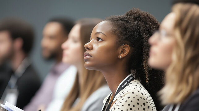Conference Audience Taking Notes with Speaker and Slides Visible