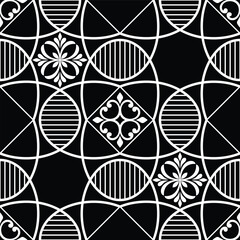 Abstract geometric floral seamless pattern. Black and white ornament. Modern stylish texture repeating. Vector background.