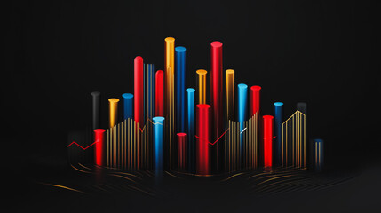 Obraz premium Abstract black background with Colorful charts and graphs with statistics to innovative analyze business potential and forecast future development of companies growth.