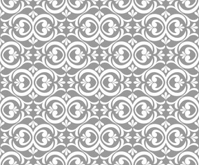 Abstract geometric floral seamless pattern. Gray and white ornament. Modern stylish texture repeating. Vector background.