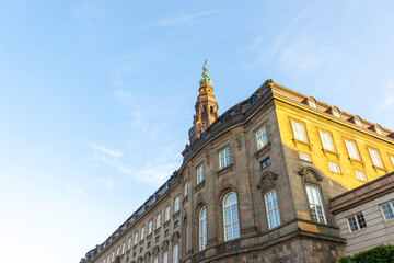 View of Christiansborg palace, famous landmark of danish capital, Copenhagen, Denmark.