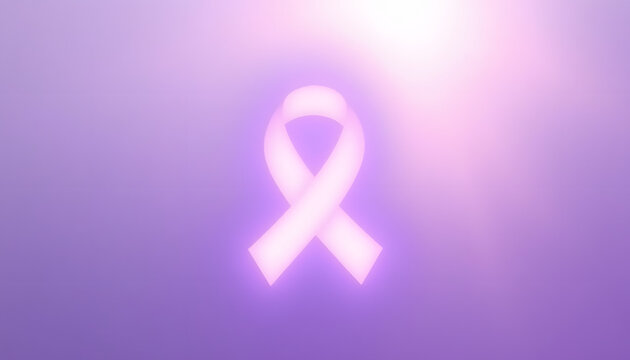 Abstract ribbon background, luminous lavender ribbon symbol on soft gradient of purple and white colors with barely visible rays of light