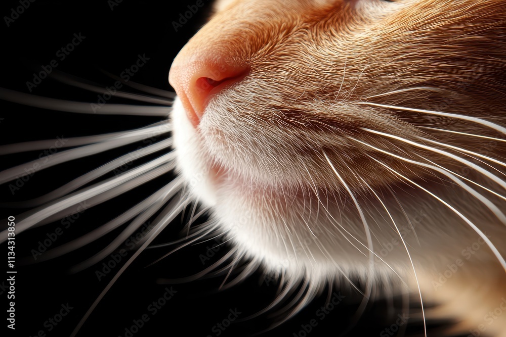 Poster Close-Up View of Cat Whiskers and Nose on Dark Background with Soft Focus Effect