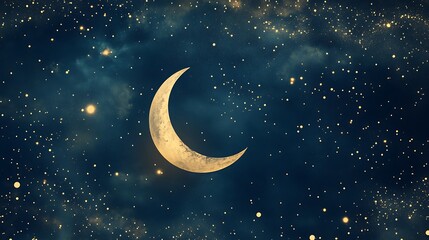 Obraz na płótnie Canvas Crescent Moon in a Starry Night