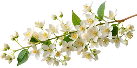Obraz premium Jasmine Branch with Tiny White Flowers, Transparent Background. Perfect for: Valentine's Day, South Asia, garden parties